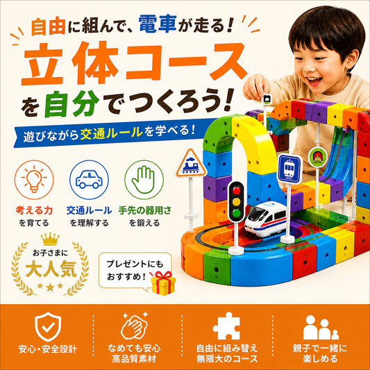 逆さまでも走る！マグネット立体レールセット