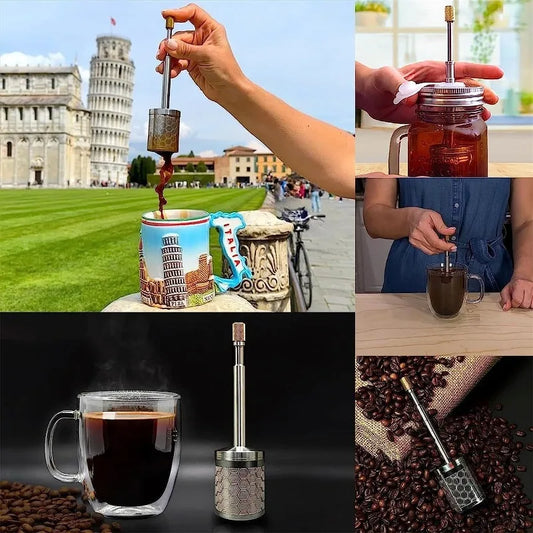 ステンレス製 プレス式ティー＆コーヒーインフューザー｜微細メッシュ茶こし・ロングハンドル付き